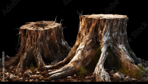 old tree stumps isolated on transparent background