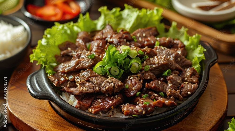 Grilled marinated beef with sesame and scallions