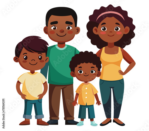 Cartoon black family together with joyful smiles, Loving family vector cartoon illustration.