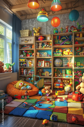 A child's room filled with toys © grey