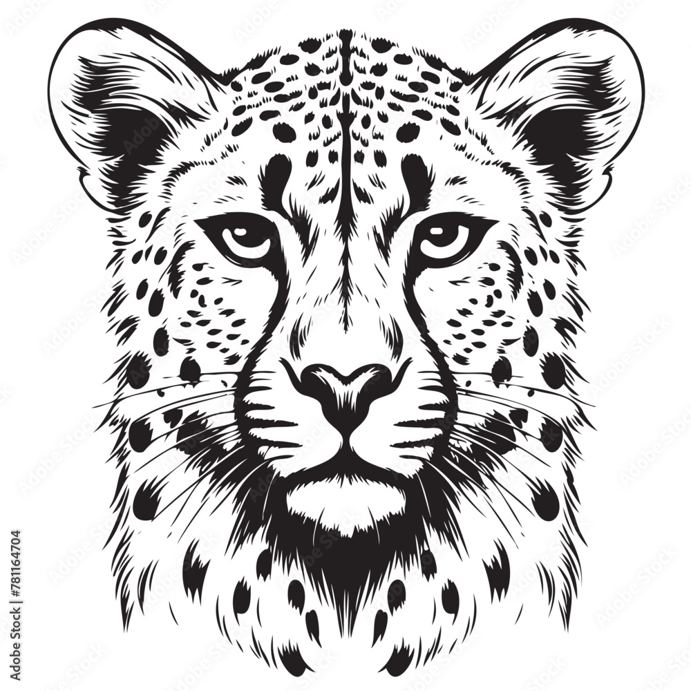Cheetah Head Sketch Hand Drawn Graphic Safari Animals Vector Illustration - obrazy, fototapety, plakaty 
