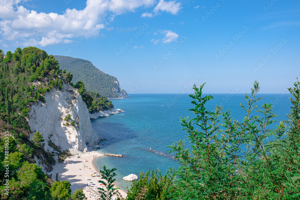Beach of the Two Sisters in Italy, Numana. Beautiful view of the popular sea beach.