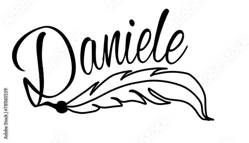 Daniele - black color - name written - Word with feather for websites, baby shower, greetings, banners, cards-shirt, sweatshirt, prints, cricut, silhouette, sublimation