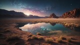 AI generated illustration of A tranquil desert oasis and starry sky