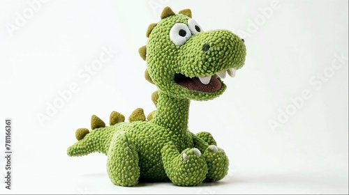 a small stuffed dinosaur toy is shown against a white backdrop © Wirestock