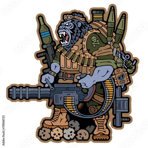 Military patch. Army badges on clothes. Military Gorilla. Evil gorilla  holding a weapon. Army stamp. Military emblem. Stock Vector Image