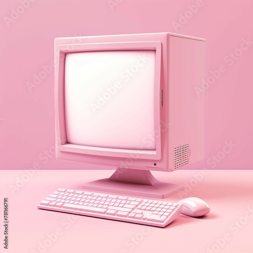 AI generated illustration of a monitor of an old computer on a pink background