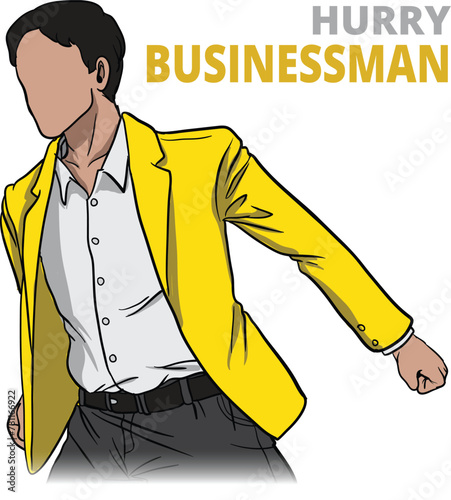 illustration of businessman in hurry wearing yellow suit