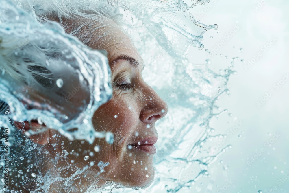 Refreshing water splash on clear skin representing skincare and wellness Refreshing water splash on clear skin representing skincare and wellness