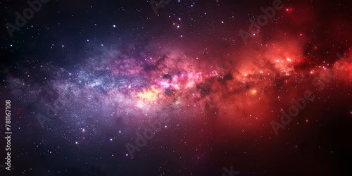 background with space, Clouds streak across the red Milky Way, galaxy with stars on night starry sky Panorama view universe space, red nebula 