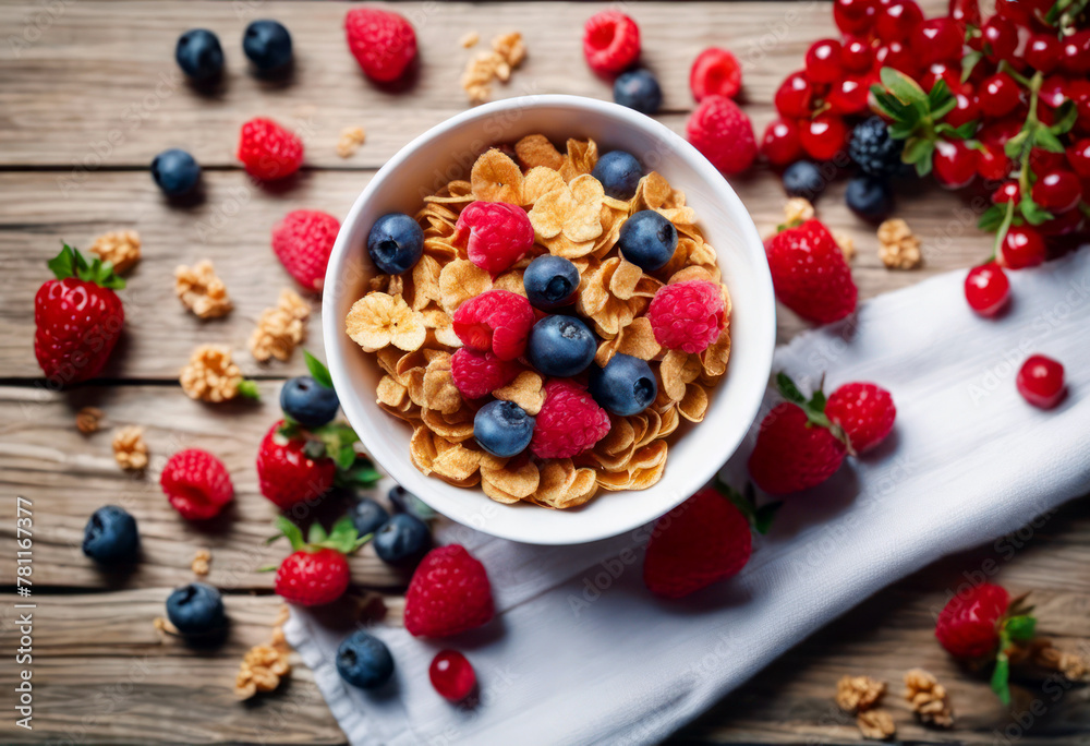 cereal and berries are next to each other in a bowl cereal and berries are next to each other in a bowl
