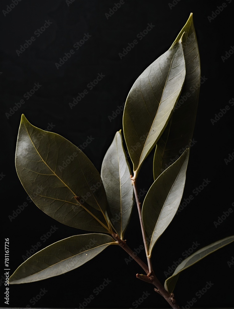 Obraz premium Bay leaf on a black background.