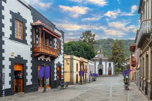 Beautiful streets in the square next to the Basilica of Nuestra Senora del Pino in the municipality of Teror. Gran Canaria, Spain