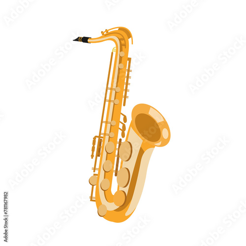 A yellow saxophone on a white background