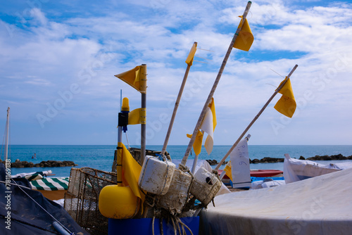 Fishing floats with yellow flags