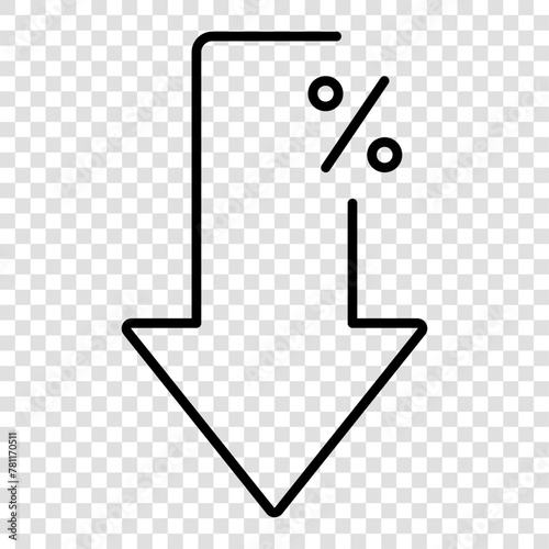 Percent down icon. Vector illustration isolated on transparent background