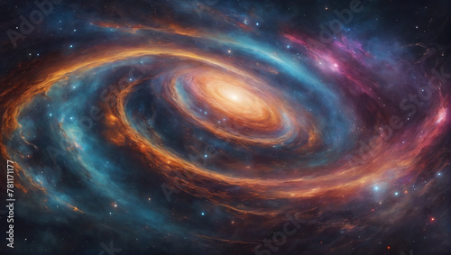 An abstract wallpaper depicting a cosmic landscape with swirling galaxies, sparkling stars, and colorful nebulae against a dark backdrop ULTRA HD 8K