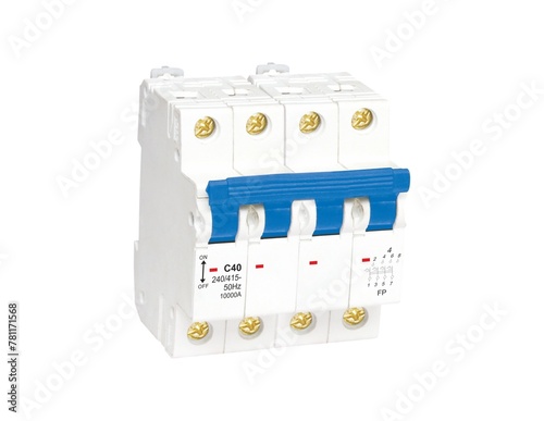 Four Pole MCB Miniature Circuit Breakers Isolated on White Background photo