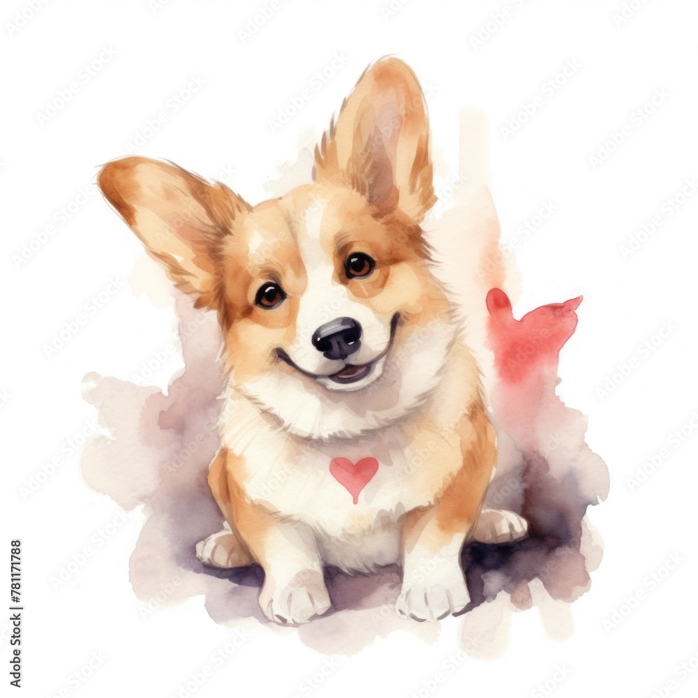 Pembroke welsh corgi dog watercolor illustration. Cute pet, animal painting