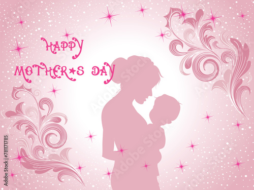 Mother and child Silhouette Floral Pattern Background For Mother s Day Concept.