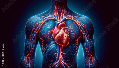 AI generated illustration of the human heart within the upper body © Wirestock