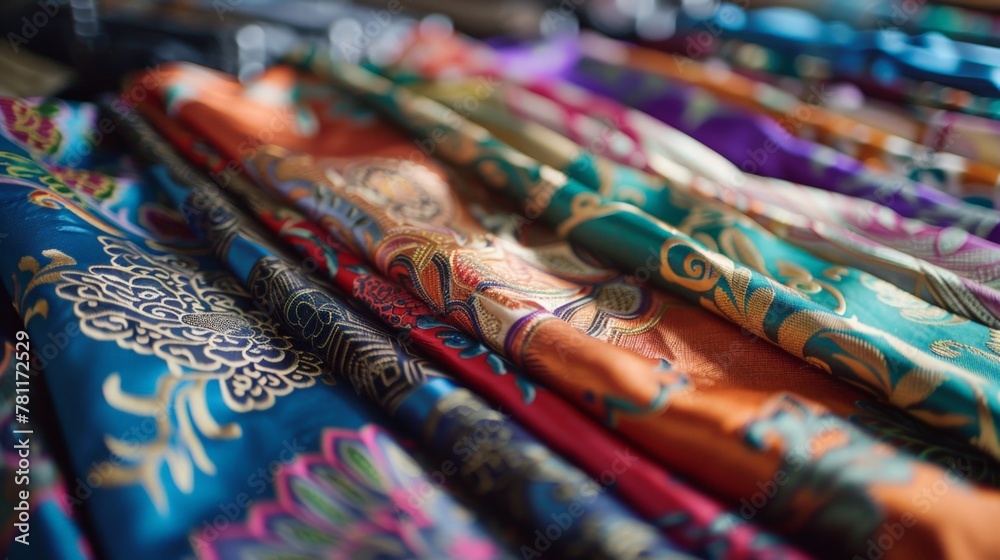 Colorful array of ties on table