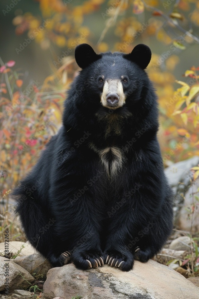 AI generated illustration of a Himalayan Black Bear (Ursus thibetanus) with its sleek black coat AI generated illustration of a Himalayan Black Bear (Ursus thibetanus) with its sleek black coat