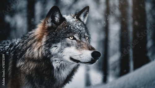 grey wolf in the cold snowy winter forest amazing wildlife generative ai © Sawyer