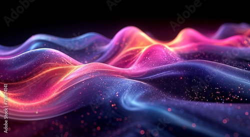 A close up of a wave of colored light on a black background