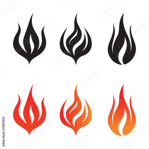 Set of fire flame icons set. Vector illustration in flat and glyph style