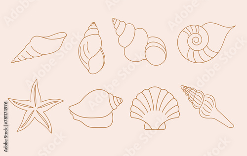 Bohemian linear logos, icons and symbols, sea, ocean, beach and surfing. Sun, seashell and palm design templates, geometric abstract design elements for decoration © Marina Zlochin