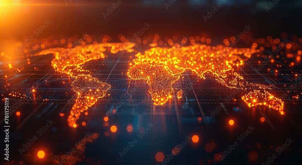 Global world, trade, e-commerce, communication, transportation, global communication, technology, globality neon map