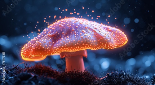 3d render of fly agaric mushroom in a forest , Fantasy mushroom with bokeh light in the forest at night, Ai generated photo