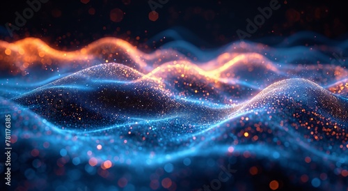 Abstract particles  futuristic background and glow with wave surface  wallpaper and smooth designs for digital art  creativity and information technology in elegant style and glossy smooth curves