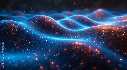 Abstract particles, futuristic background and glow with wave surface, wallpaper and smooth designs for digital art, creativity and information technology in elegant style and glossy smooth curves © AI PIC