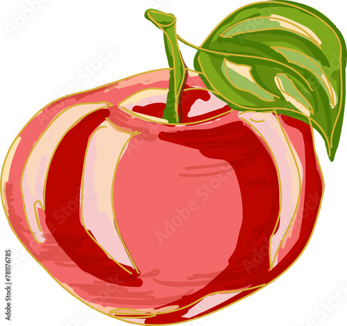 Apple. The red apple fruit, apple on a white background, autumn fruit, symbol of autumn. Vector illustration of an apple on a white background. Flat childish illustration of an apple. Organic garden 