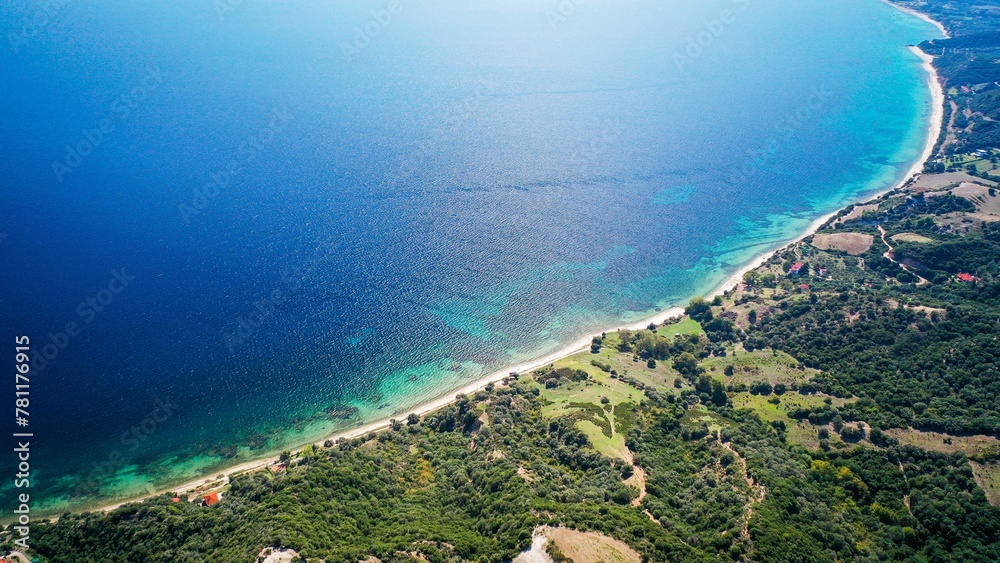 Aerial view of the blue sea and the shore