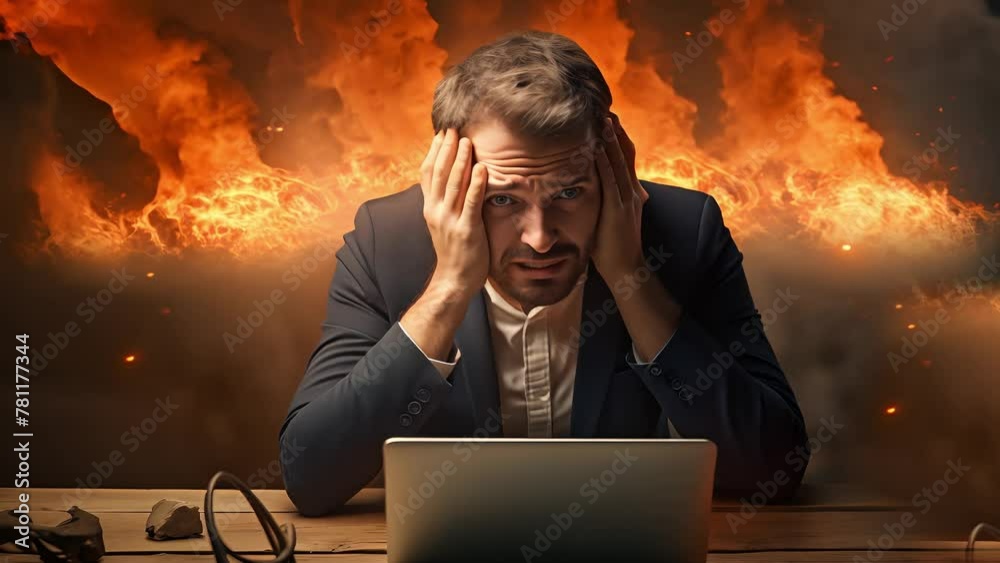 Stressed and desperate businessman watching stock market crash and business fall because of the economic crisis - Panic on Finance	