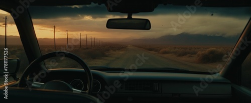 AI-generated illustration of a scenic view of a desert from a car window © Wirestock