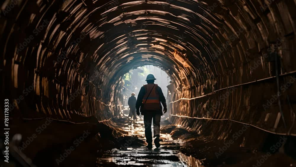 Tunnel worker during construction at tunnel railway underground construction Tunnel worker during construction at tunnel railway underground construction