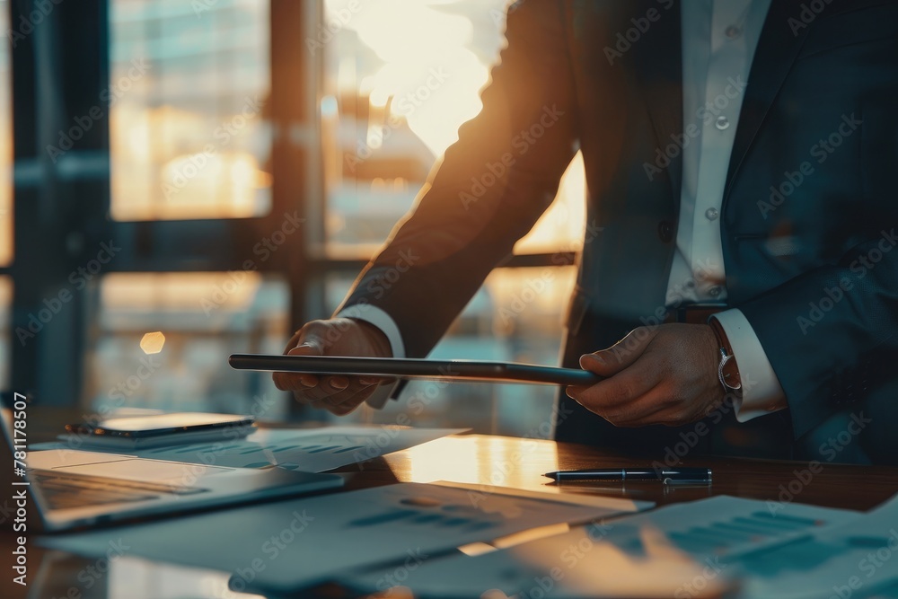 Blurry Image Businessman Using Tablets and Smartphone in Modern Office Blurry Image Businessman Using Tablets and Smartphone in Modern Office