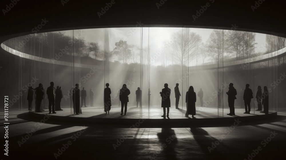 AI generated illustration of a group of people are illuminated by the warm sunlight