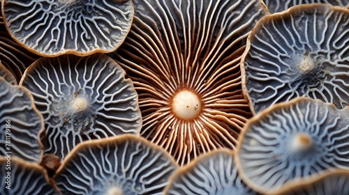 an arrangement of different type of mushrooms on top of each other