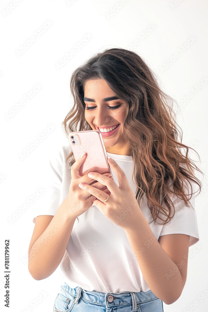 Portrait of a beautiful girl looking at the phone on a mint background
Portrait of a beautiful girl looking at the phone on a mint background