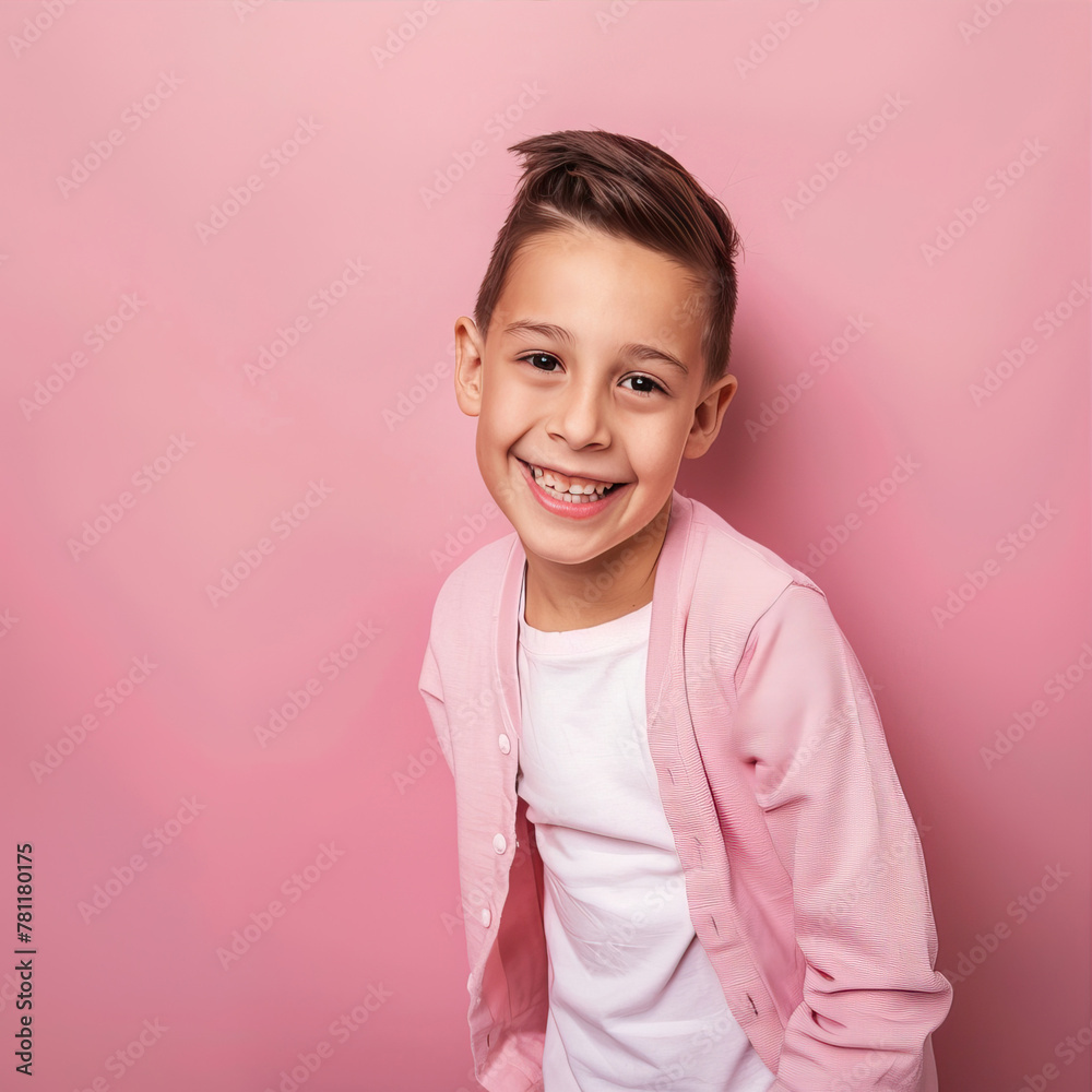 Boy smiling on pink background
Boy smiling on pink background