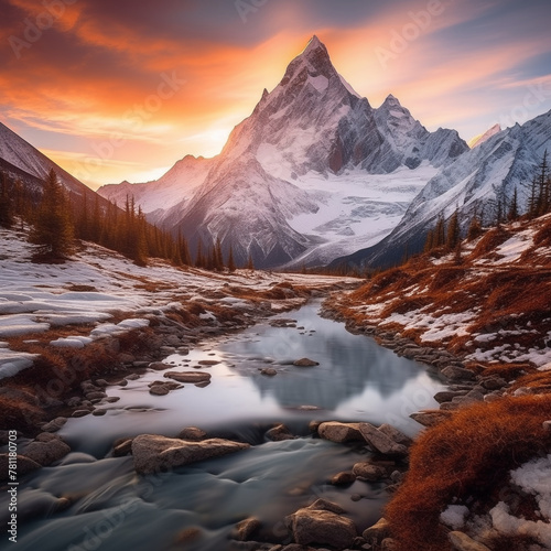 Mountain Majesty: Golden Light Paints a Symphony on Snow-Capped Peaks
