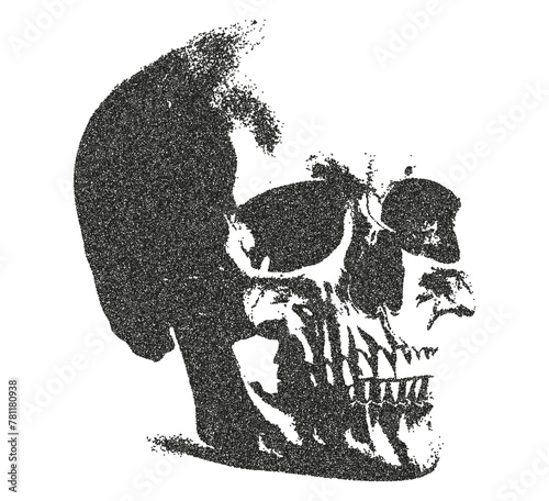 Human skull with a retro photocopy and grain effect.