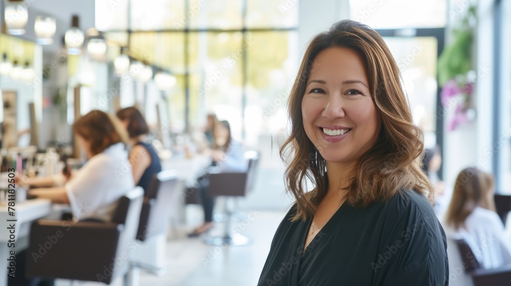 Enchanting Beauty Oasis: Salon Owner's Radiant Smile Enchanting Beauty Oasis: Salon Owner's Radiant Smile