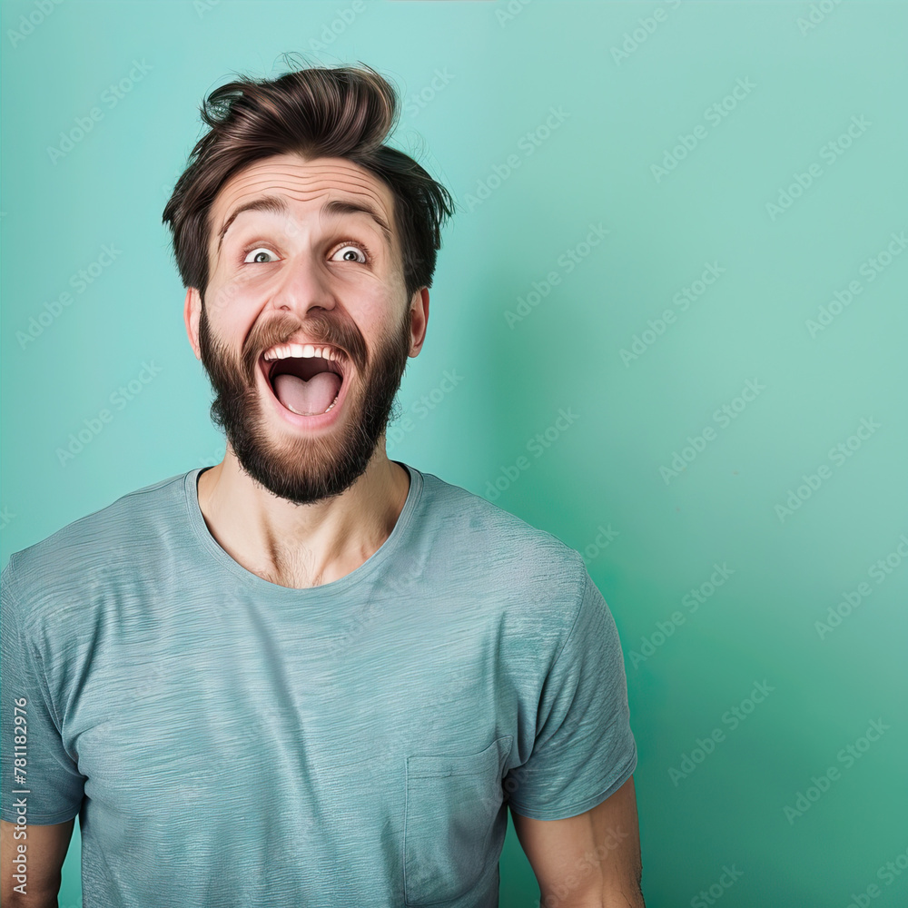 Man on mint background smiling
Man on mint background smiling