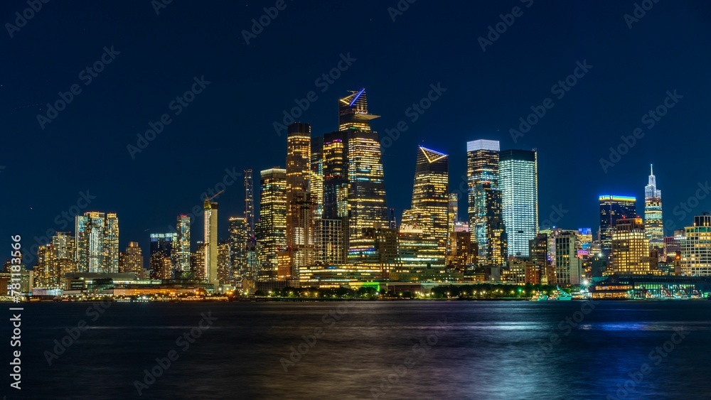 Amazing view of the New York City Manhattan skyline illuminated with lights